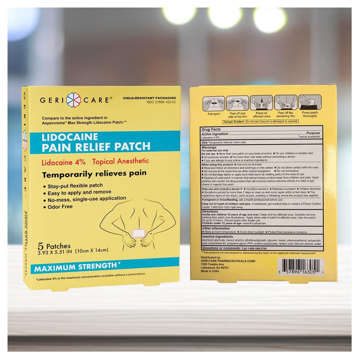 GeriCare Lidocaine Maximum Strength Pain Relief Patch, Topical Anesthetic, 10cm x 14cm, 5 Patches (Pack of 1) — Amazon image 4