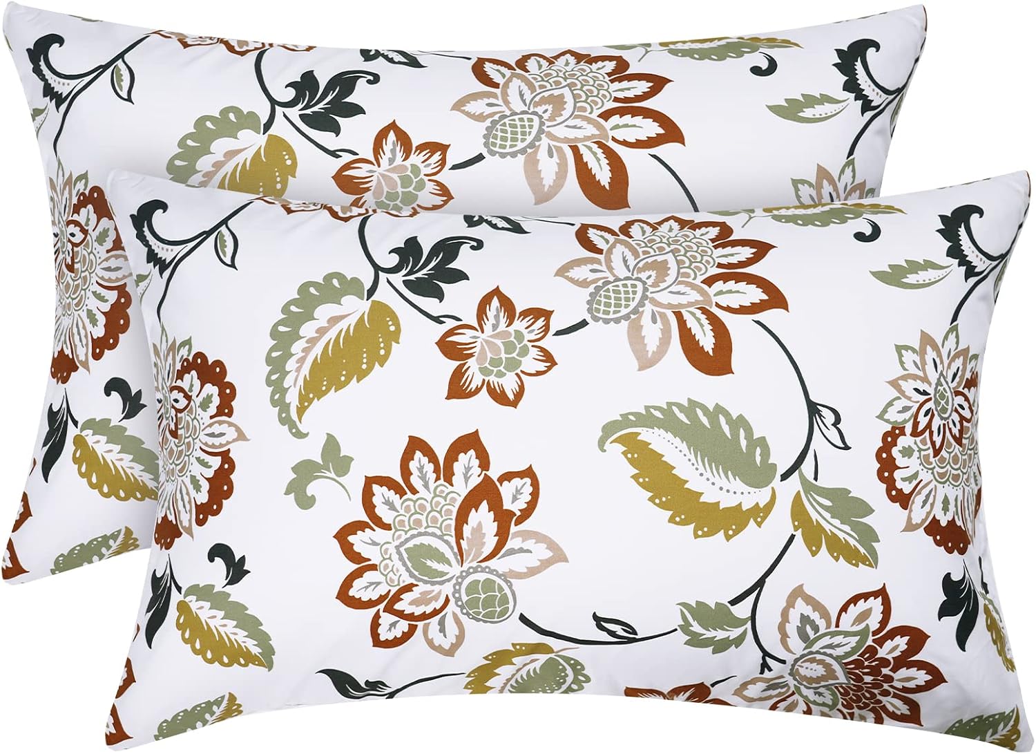 PHF Silky Soft Microfiber Printed Pillowcases King Size, 2 Pack Smooth Breathable Water Color Bedding Pillow Cases Covers, Ultra Comfy Farmhouse Pillow Shams 20" x 40", Printed Floral