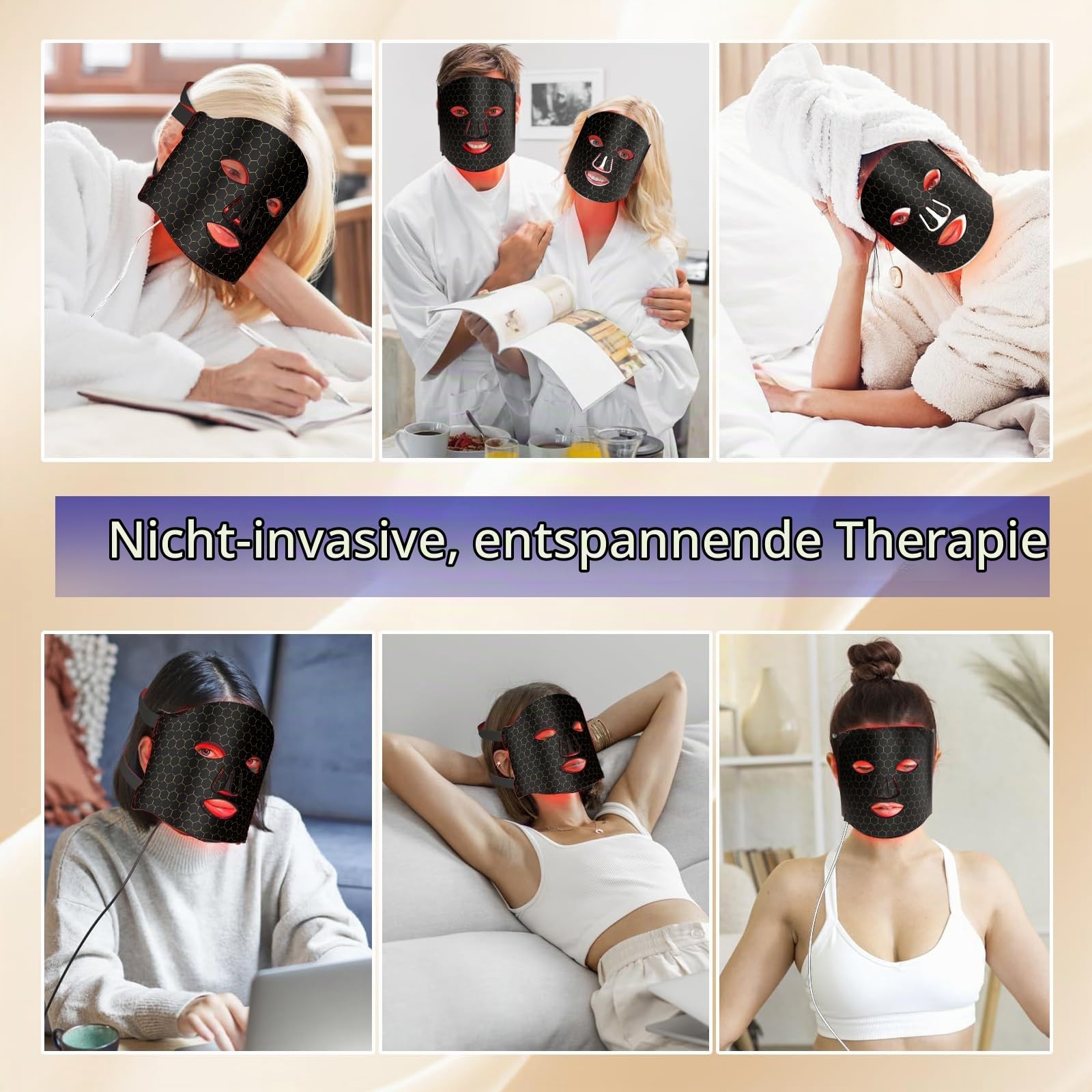 LED Maske Gesicht – LED Gesichtsmaske Lichttherapie mit 7 Modi, Red Light Therapy Face Mask 7 Funktion Mit Controller, Aufladbar Rotlicht Maske Gesicht für Anti-Aging (Schwarz)