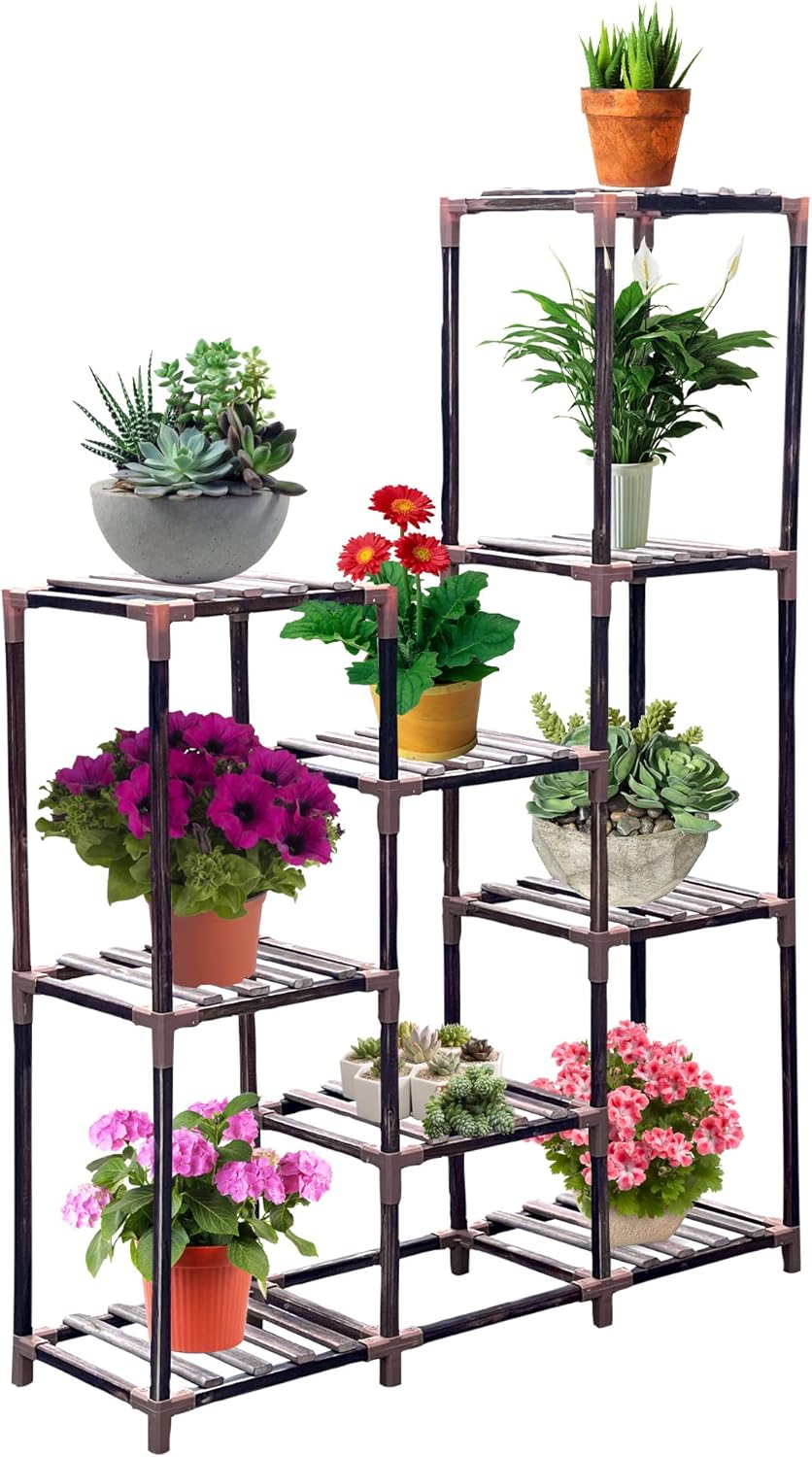 MOUNTAIN BROS. 10 Tier Black Plant Stand Indoor & Outdoor