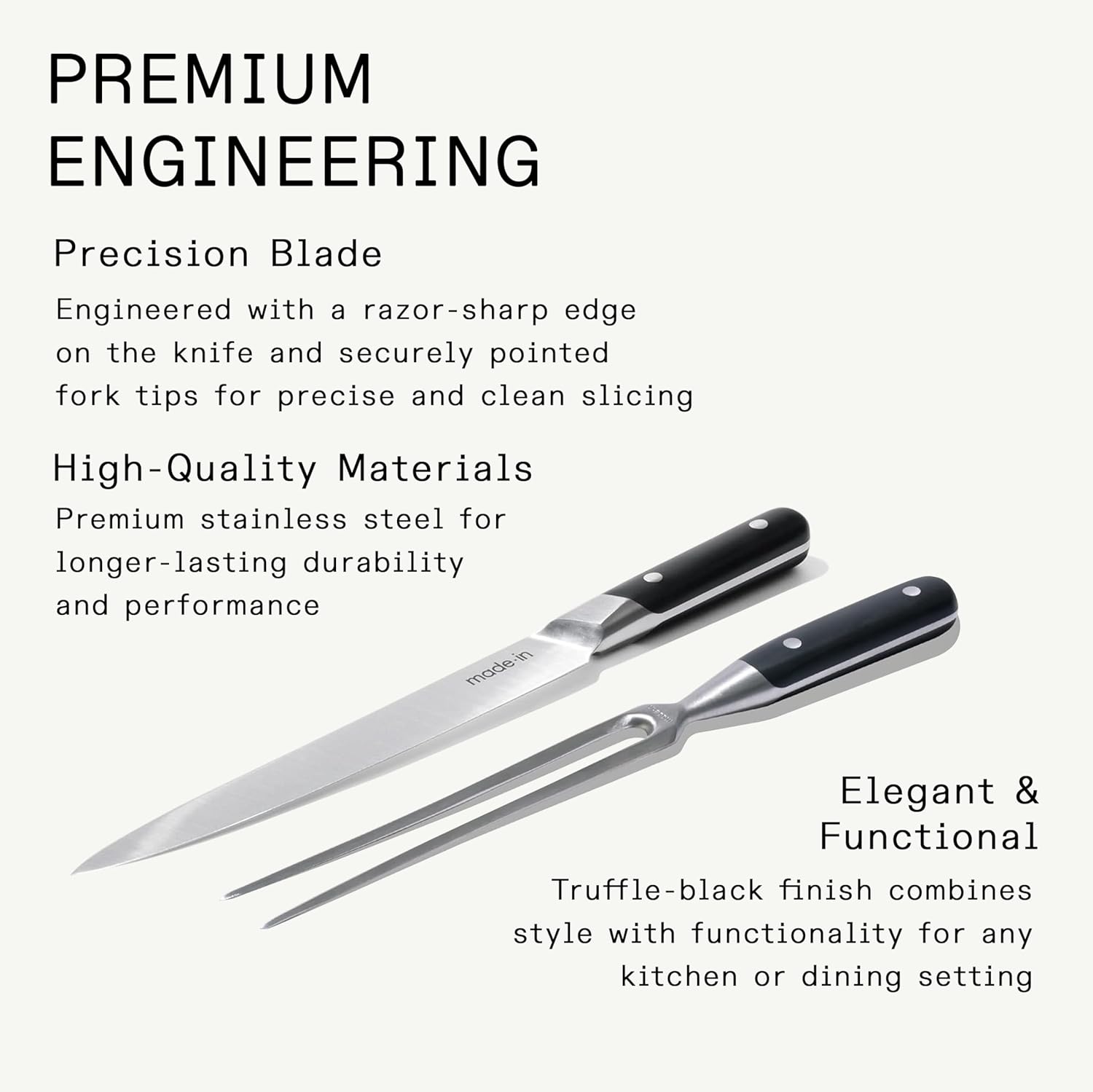 Made In Cookware | Carving Set (Includes Carving Knife and Fork) | Crafted in France | Full Tang with Black POM Handle