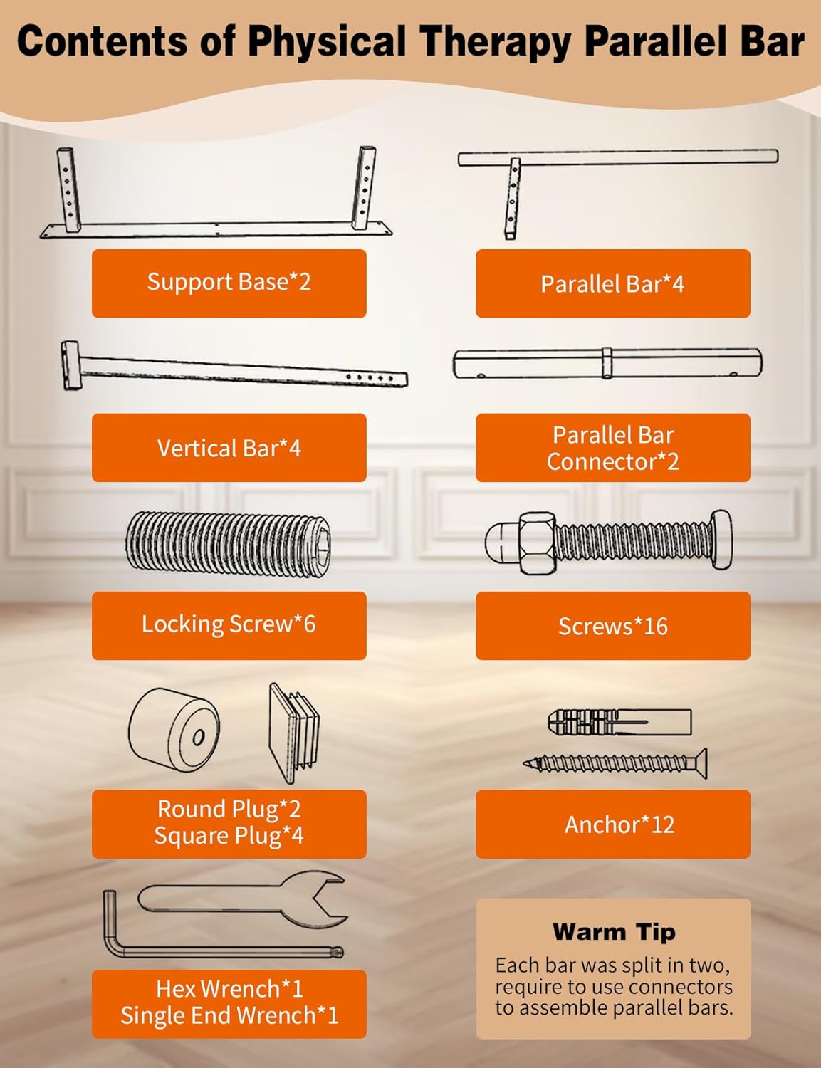 YEEZOO Parallel Bars for Physical Therapy 7FT, Adjustable Height & Width Walking Assist bar for Rehabilitation & Walking Balance Issues(7FT/214cm)
