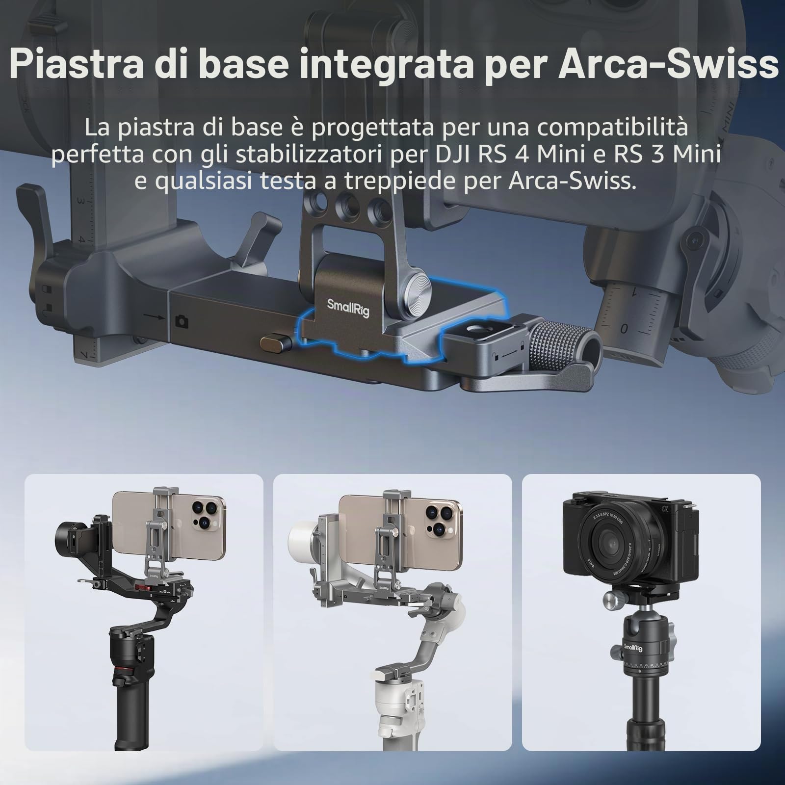 SMALLRIG Supporto per telefono in metallo con piastra di base per Arca-Swiss, compatibile con DJI RS 4 Mini e RS 3 Mini, adattatore per supporto per telefono con giunti di regolazione gratuiti