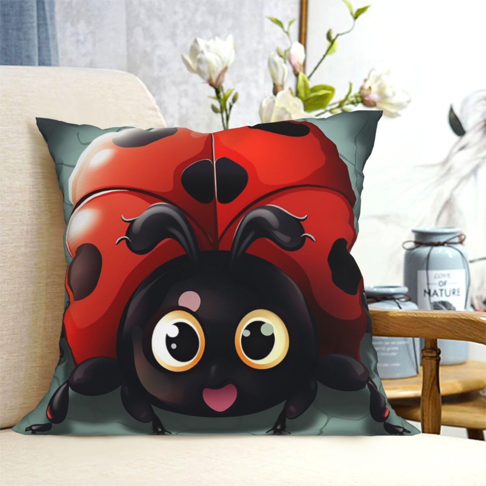 Fodpand Black Decorative Throw Pillow Covers 16"X16" Cartoon Ladybug Cushion Cases Square Modern Farmhouse Pillow Cases Soft Cozy Cushion Covers For Couch Sofa Bedroom Home Decor Pillowcase