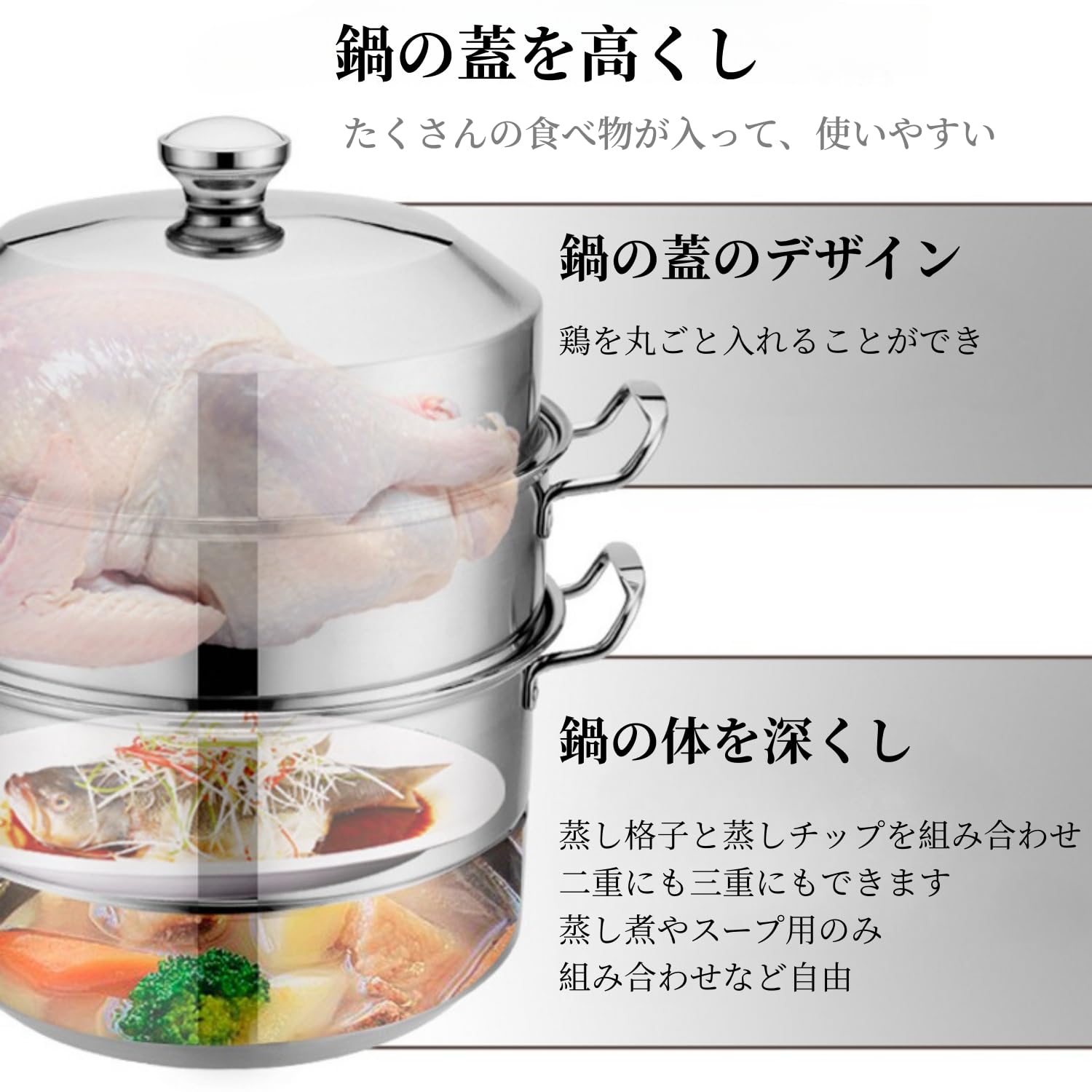 ステンレス製 両手鍋 蒸し器 赤字覚悟!両手鍋 蒸し器 ステンレス製 鍋 深型鍋 煮る 蓋付き