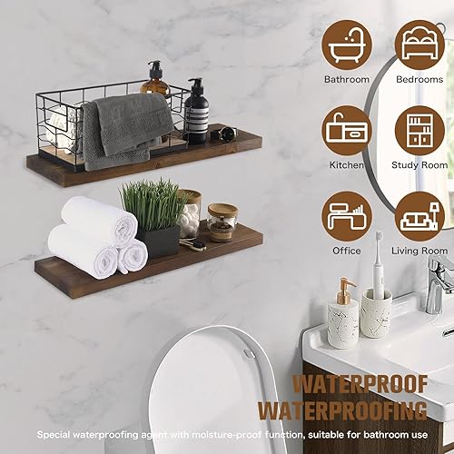 Miniatura 7 de Estantes flotantes montados en la pared, estante de pared de madera natural para baño, dormitorio, cocina, sala de estar, 24 pulgadas de largo x 6.7