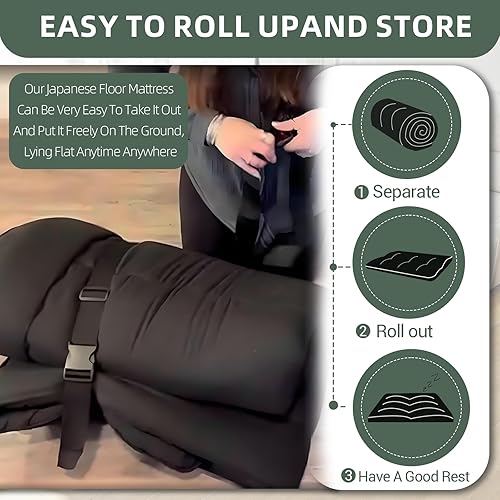Miniatura 7 de Colchón japonés de futón, colchón plegable de tatami de 3 pulgadas para adultos y niños, 100% espuma de alta densidad, cómodo colchón de suelo
