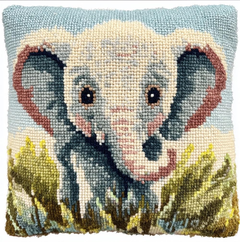 FWRTYCB Latch Hook Kits Pillow Baby Elephant Crochet Yarn Hooking Pillowca