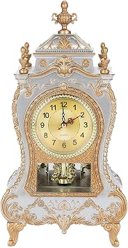 Table Clocks, 12.6in Non Ticking Desk Clocks, Vintage Table Clock, European Style Antique Desk Alarm Clocks Reusable White