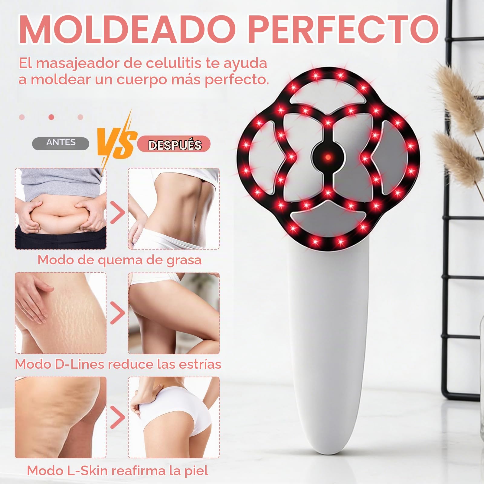 Masajeador Anticelulítico Profesional, Masajeador Celulítico Eléctrico Unisex,15 Niveles Ajustables, 3 Modos de Funcionamiento y Calentamiento para Cintura, Brazos, Glúteos y Piernas