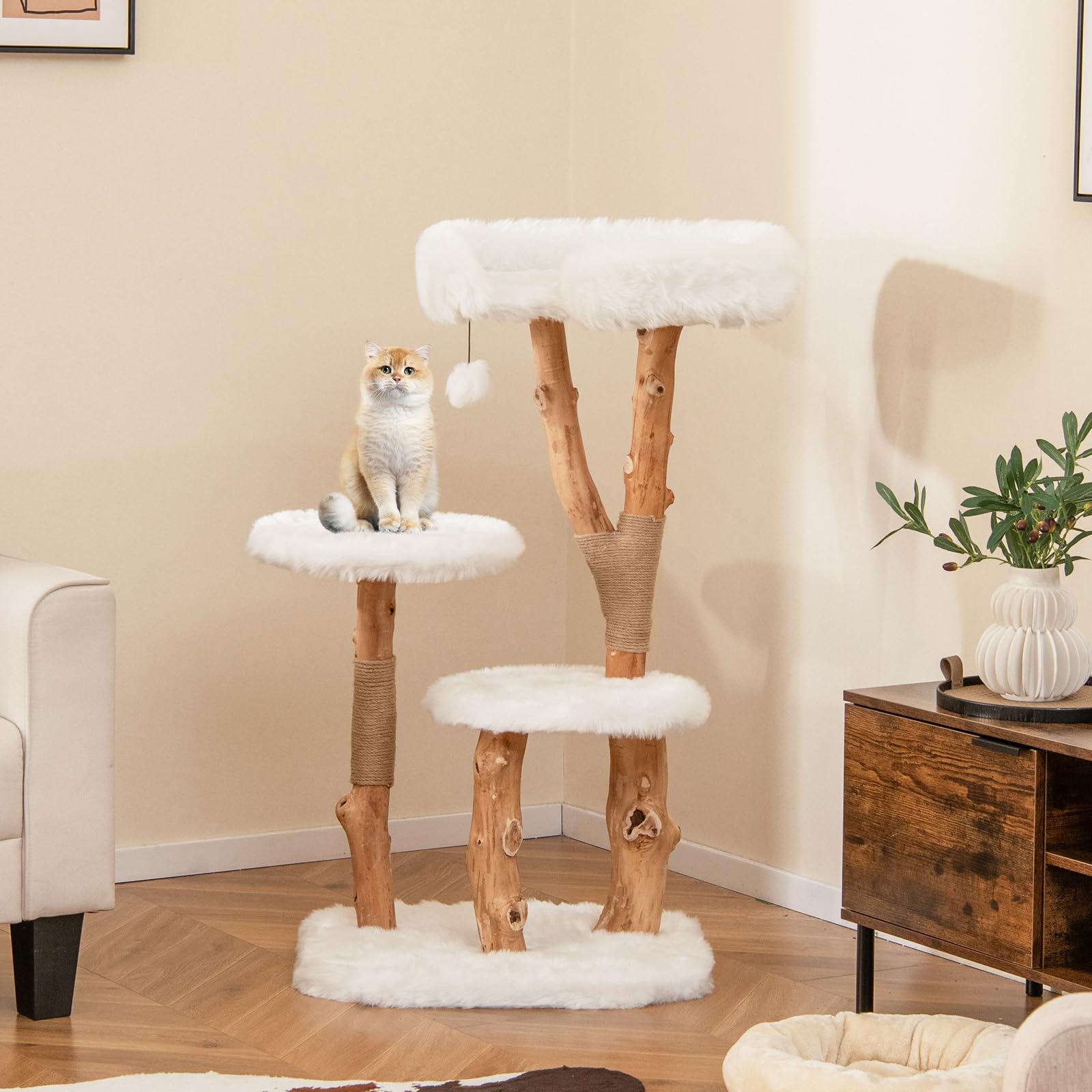 GYMAX Tiragraffi per Gatti, 59 x 49 x 110 cm, Sisal, in Legno Massiccio, Ideale per Gatti Adulti (Stile 3)
