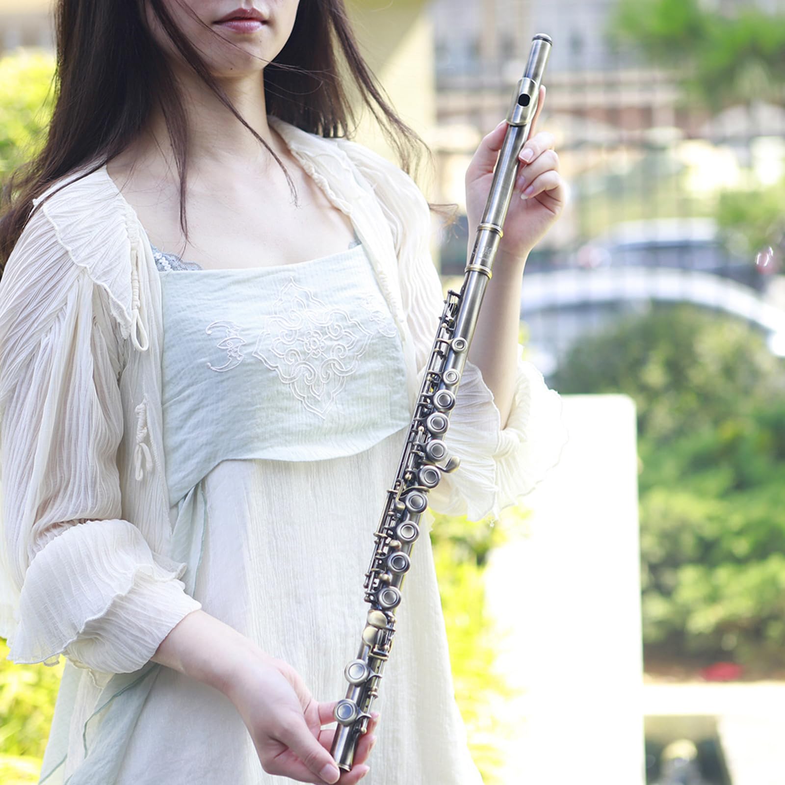 Flauto traverso Professionale con Chiave in Do a 16 Fori Chiusi e Aperti, Strumento da Concerto per Principianti e Bambini
