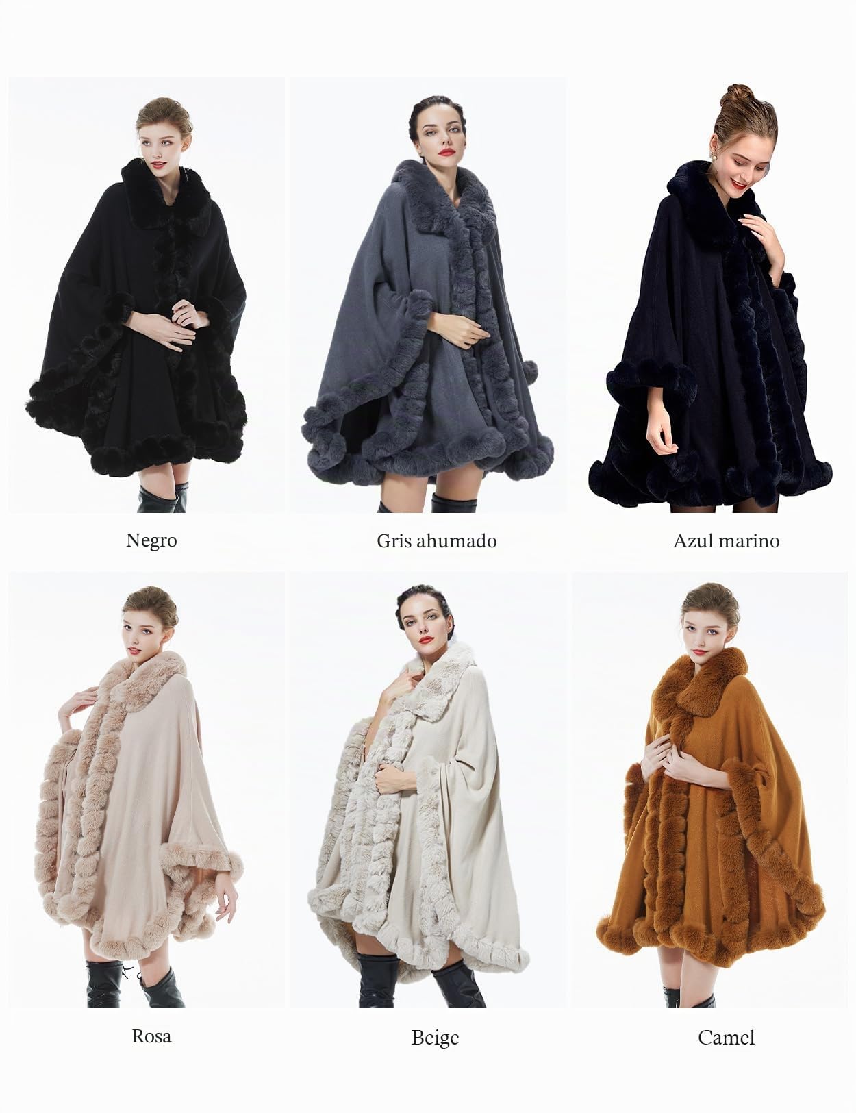 BEAUTELICATE Chal Pelo Mujer Capa Poncho Estola Piel Sintética Cardigan Chaquetas con Cuello de Piel para Invierno Navidad Boda Fiesta