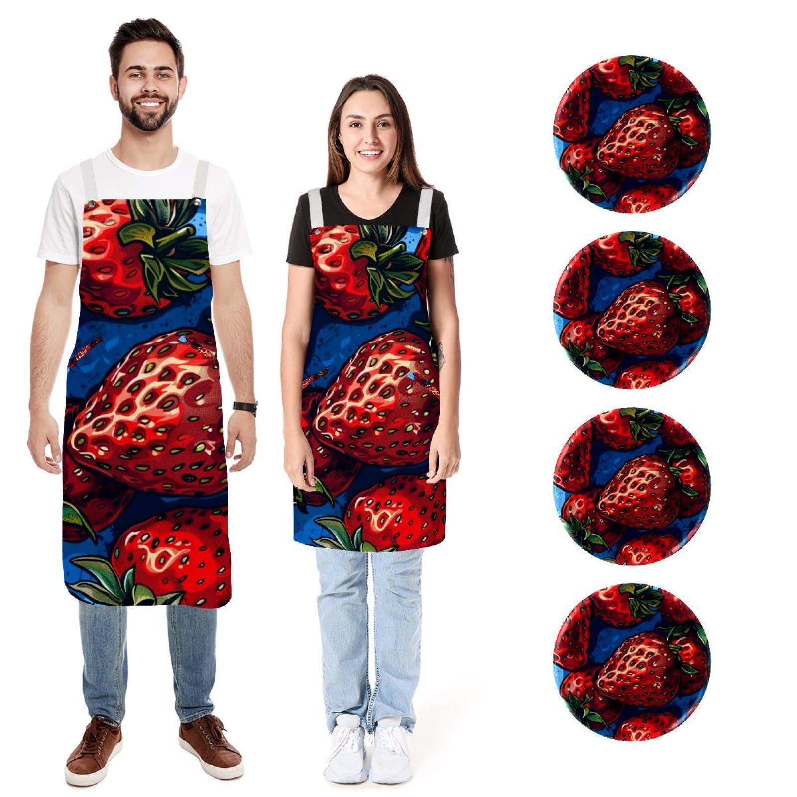 Tablier de cuisine fraise avec poches pour stopper les taches sur vos vêtements