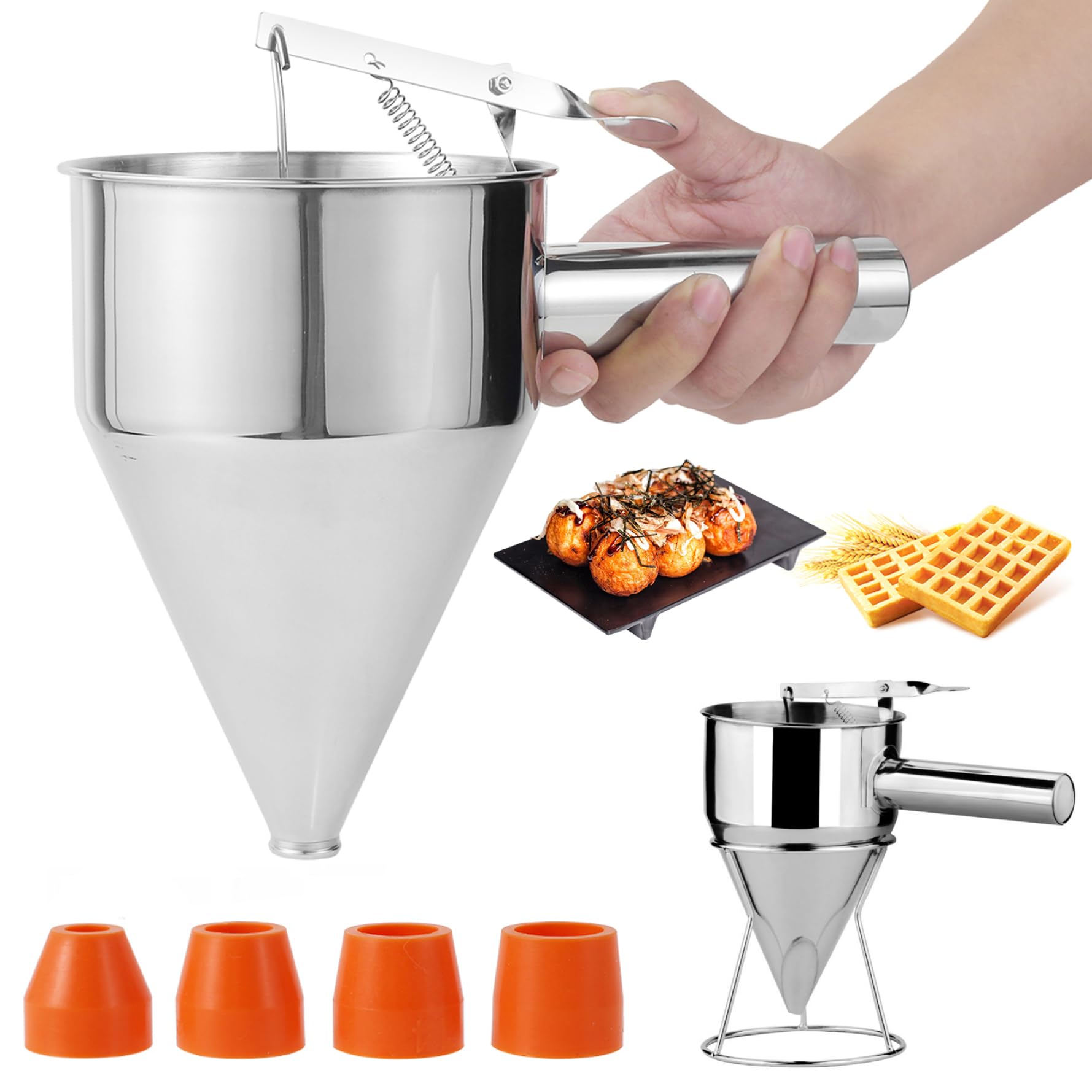 Dispensador de masa para panqueques de 20 oz con soporte de acero inoxidable 4 boquillas