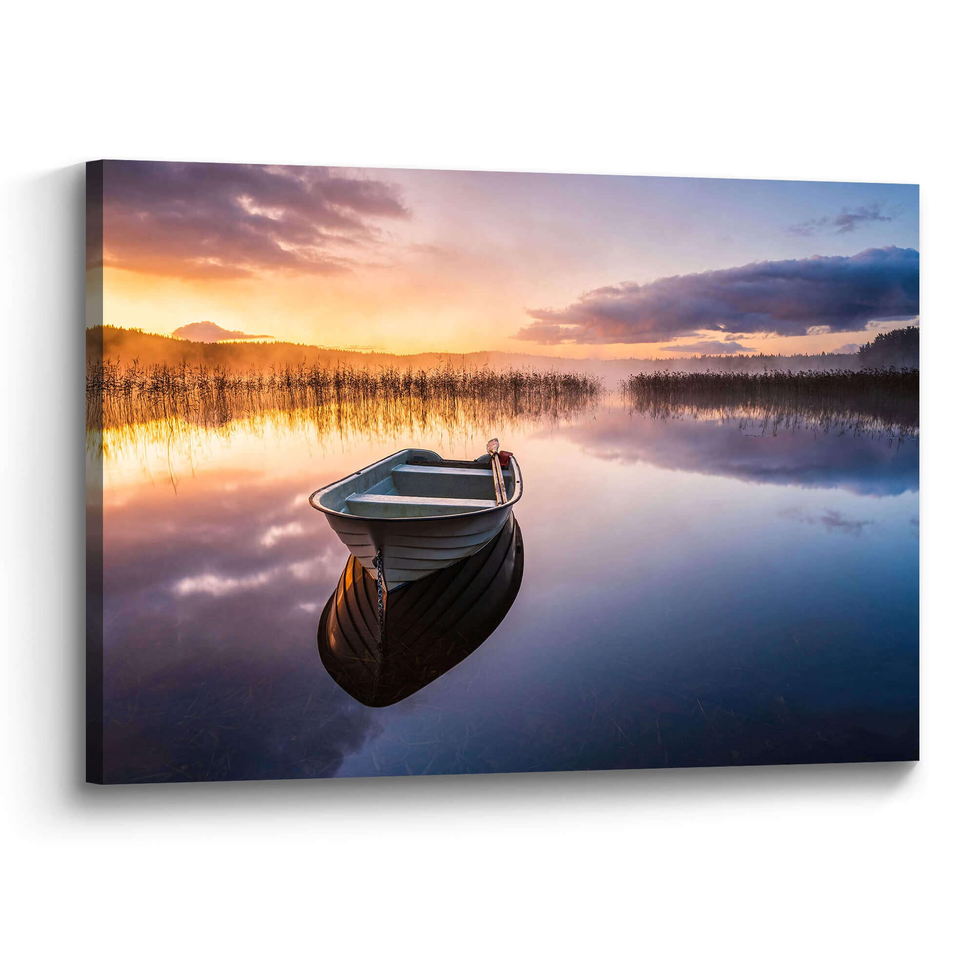 the stream design Bedroom Lake Canvas Wall Art: Modern Living Room Sunset Nature Landscape Picture Relaxing Boat Painting Print Decor Horizontal Forest Mountain Scenery Artwork for Home Office