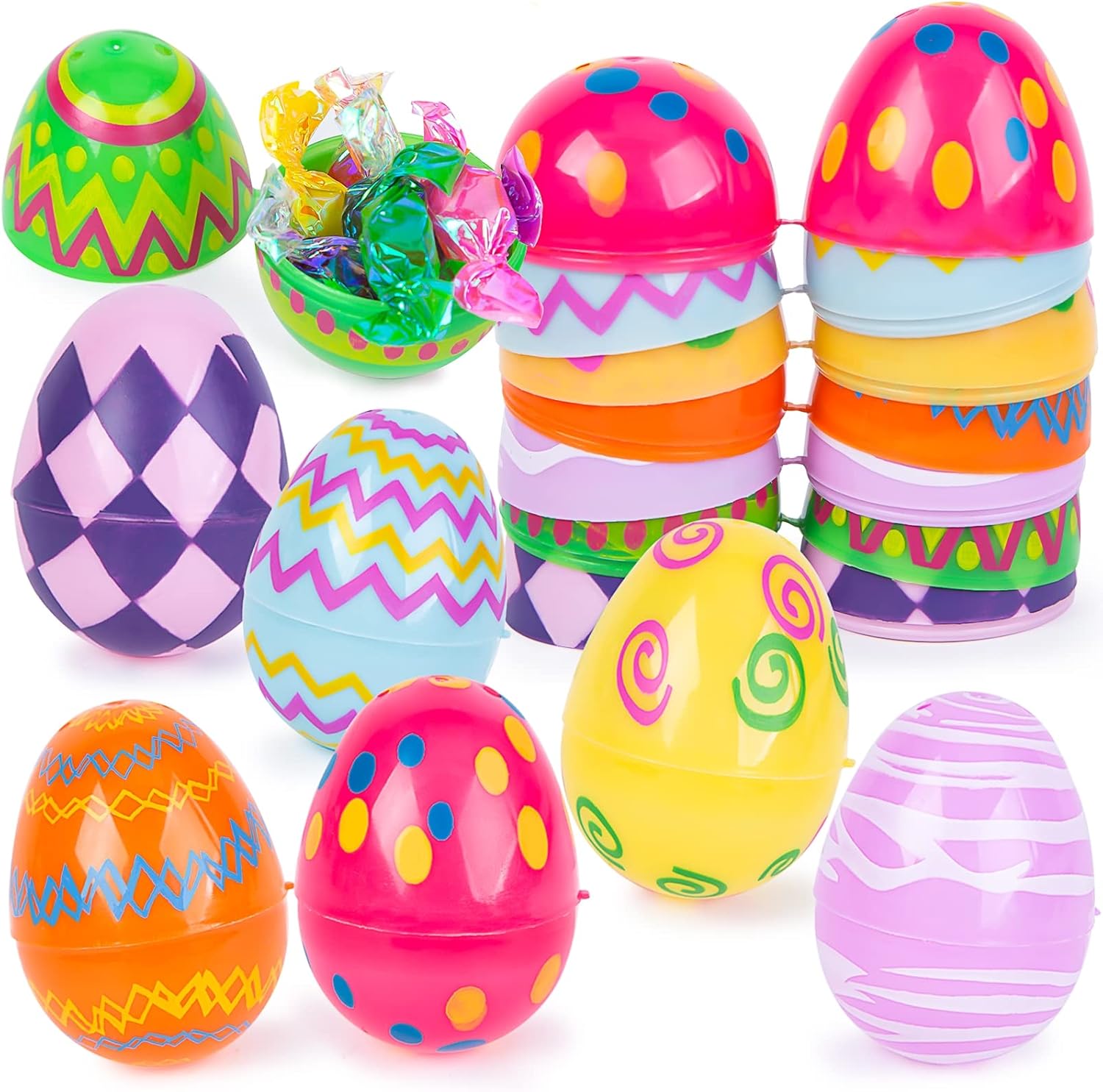 MCPINKY Plastic Easter Eggs, 42PCS Printed Plastic Easter