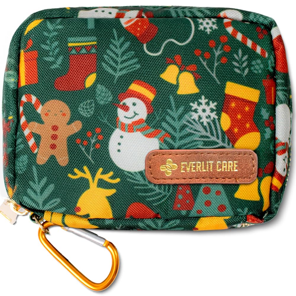Everlit Mini-Rettungs-Set, 105 medizinische Essentials organisiert in tragbarer Aufbewahrungstasche, Erste-Hilfe-Set für Kinder mit D-Ring, kleines familienfreundliches Reise-Medizin-Set (Weihnachten)