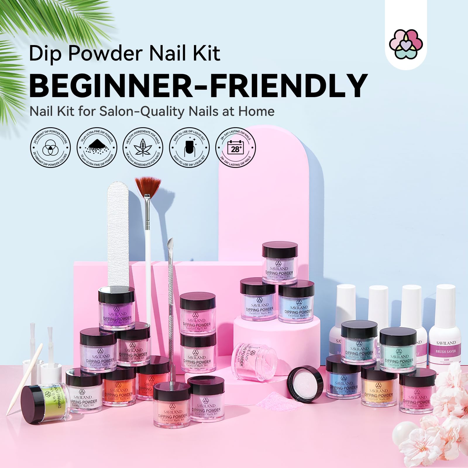 Saviland Smalto in Polvere ad Immersione per Unghie: 20 Colori Smalto in Polvere, Dip powder Nails kit, Set di Liquidi per Immersione Ricostruzione Unghie Nails Kit Regalo per Donne