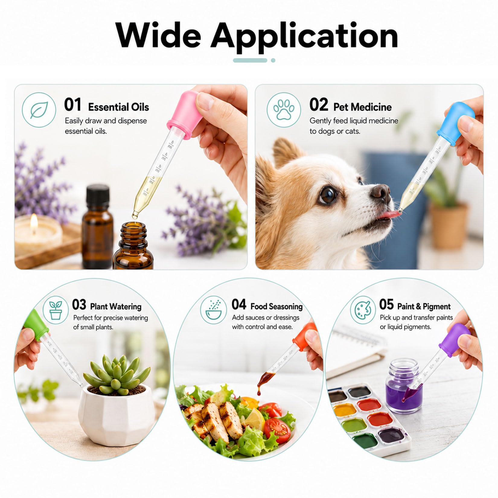 33er-Set Liquid Dropper, Plastik Pipetten Set mit 30 Pipette 5ml und 3 Reinigungsbürste Bunte Graduierte Silikon Pipetten Klein Tropfpipette Transparente für Gemälde Pflanze Süßigkeitenformen