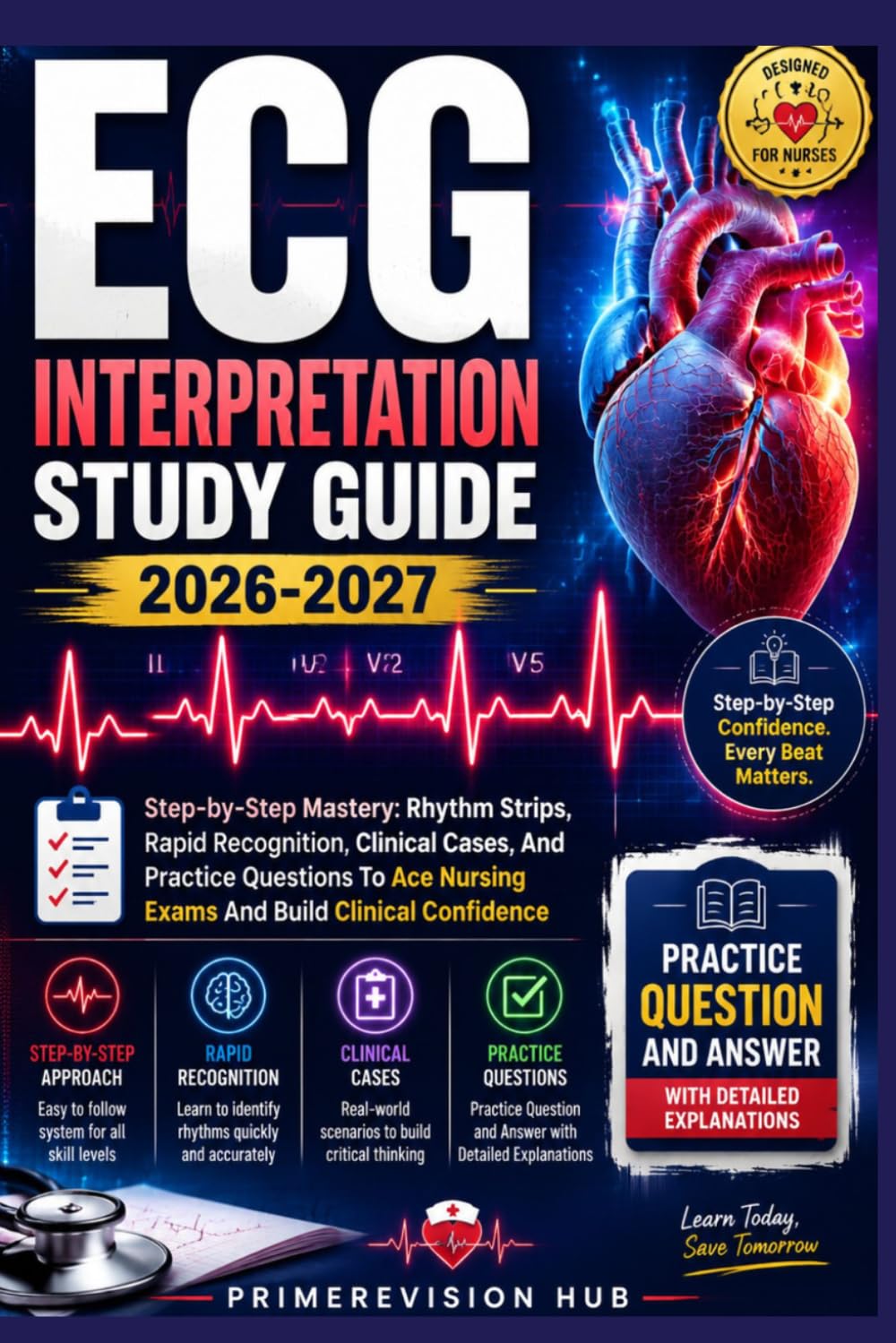 ECG INTERPRETATION STUDY GUIDE 2026-2027: Step-By-Step Mastery: Rhythm Strips, Rapid Recognition, Clinical Cases, And Practice Questions To Ace Nursing Exams And Build Clinical Confidence