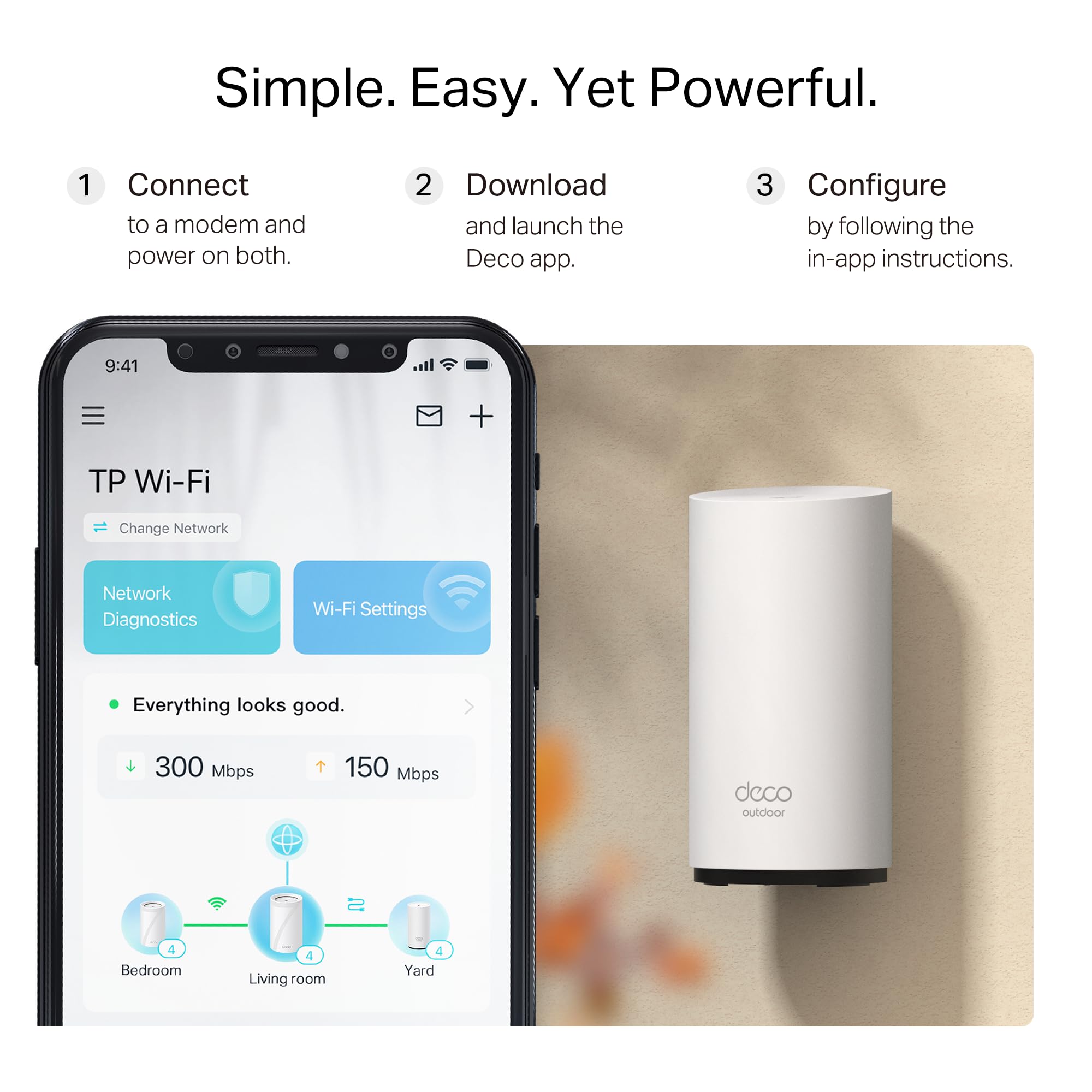 TP-Link Wi-Fi 7 Deco BE25-Outdoor Mesh WiFi BE3600Mbps, punkt dostępowy zewnętrzny, dwuzakresowy, 2 porty 2,5Gbps, IP65, 4 anteny wewnętrzne, odporność na kurz/wodę, montaż na słupie/ścianie