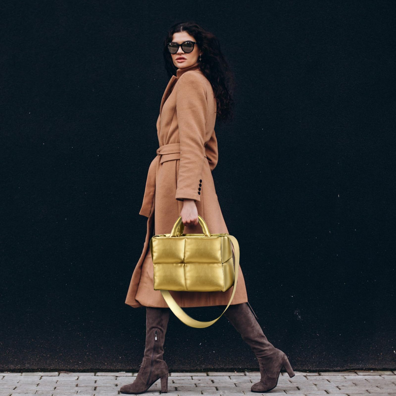 CANOX acolchado bolsos de mano, bolso de hombro de cuero de la PU Puffer Tote Bag con cremallera, Crossbody bolso de hombro Hobo Bag para las mujeres