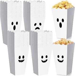 Mimorou 48 Pcs Halloween Popcorn Boxes Bulk Ghost Halloween Popcorn Buckets