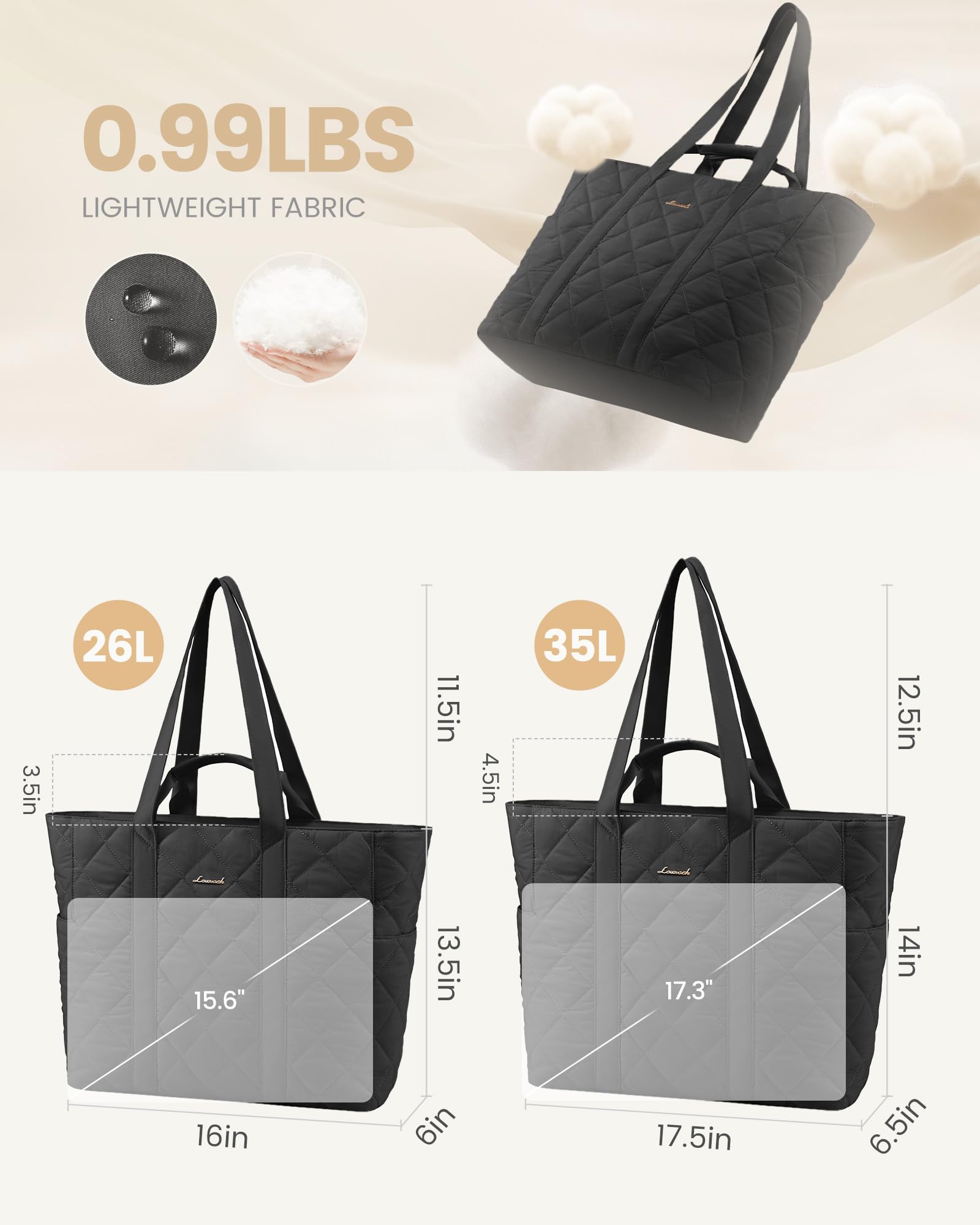 LOVEVOOK Tote Bag for Women,Light Puffer Tote Bag with Multi-pockets,Stylish Carry on Laptop Bags for Daily,Travel,Work,Gym | with Multi-pockets, Stylish, Carry on, for Daily, Travel, Work