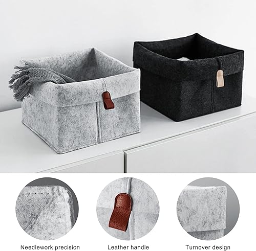 Miniatura 7 de MILILOVE Cesta de almacenamiento de fieltro de 9 x 9 x 10 pulgadas cubo de almacenamiento de tela de tela cesta organizadora plegable con asa para