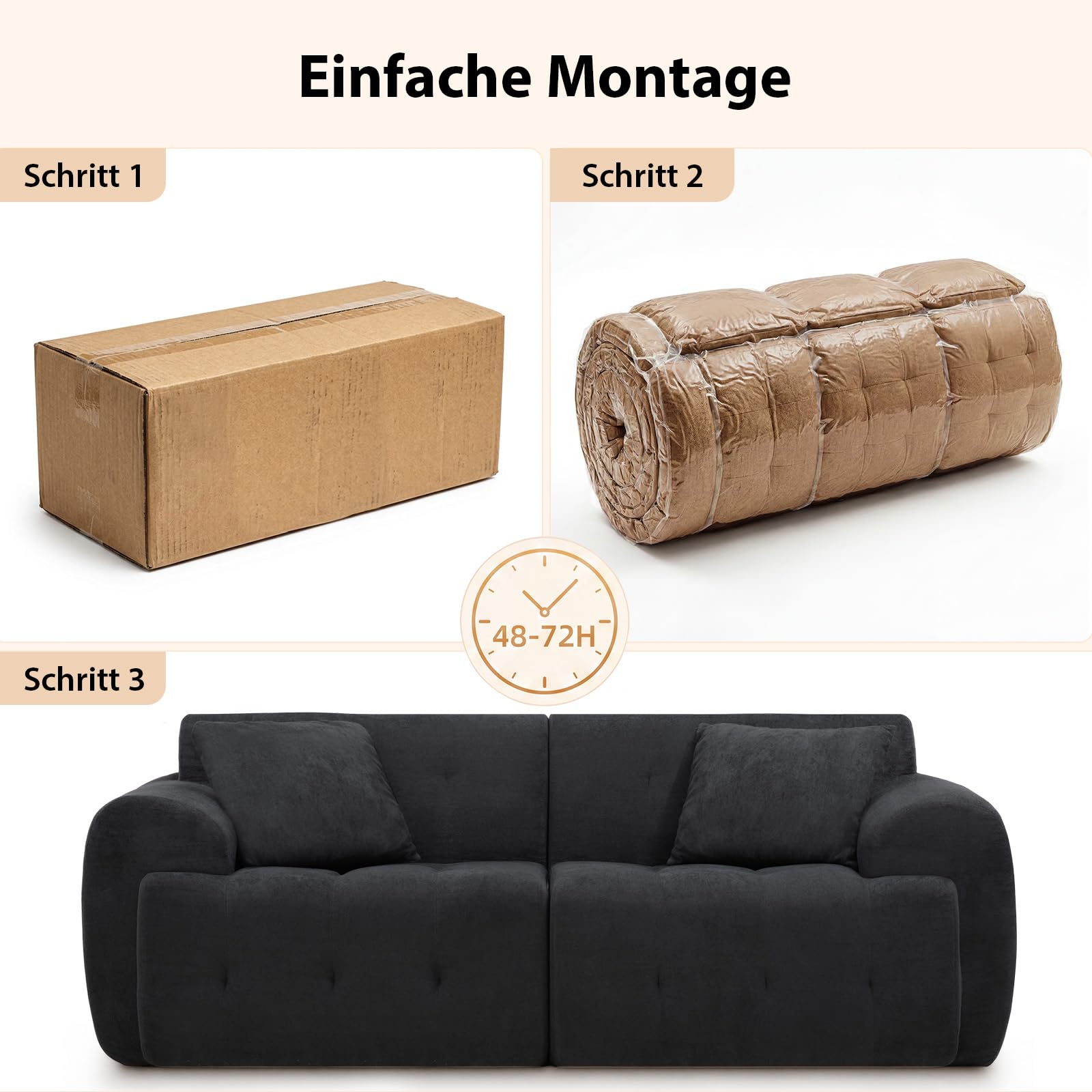 COMHOMA Sofa 2 Sitzer, 180 x 86 x 40 cm Bodensofa, Couch mit Rückenlehne, Kissen und Armlehne, Modernes Stoffsofa für Wohnzimmer, Wohnung, Büro, Keine Montage, Dunkelgrau