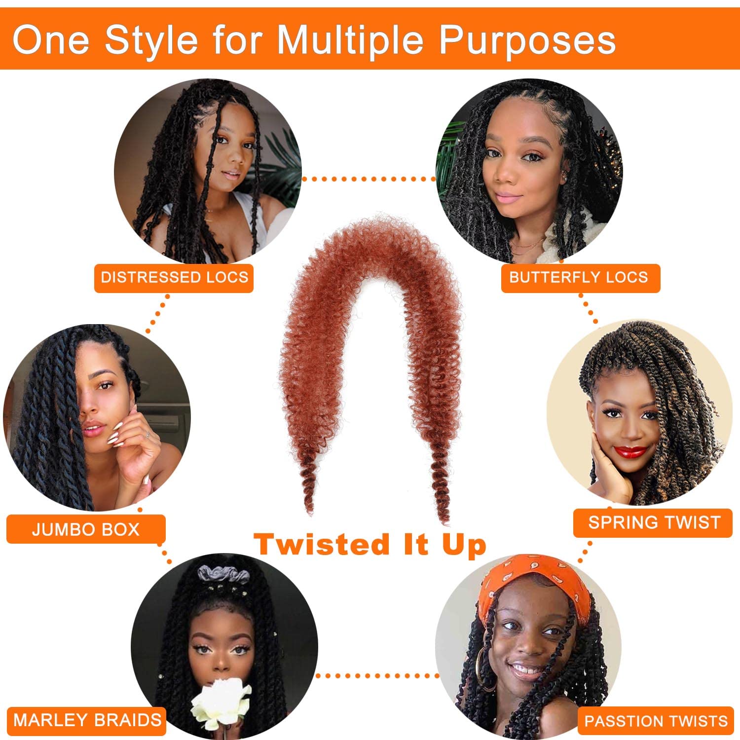 Ginger Pre-Separated Springy Afro Twist Hair 24 Inch 8 Packs Soft Spring Twist Afro Hair For Distress Locs Crochet Hair Synthetic Marley Twist Braiding Hair Extension (24 Inch, 8packs, 350#)