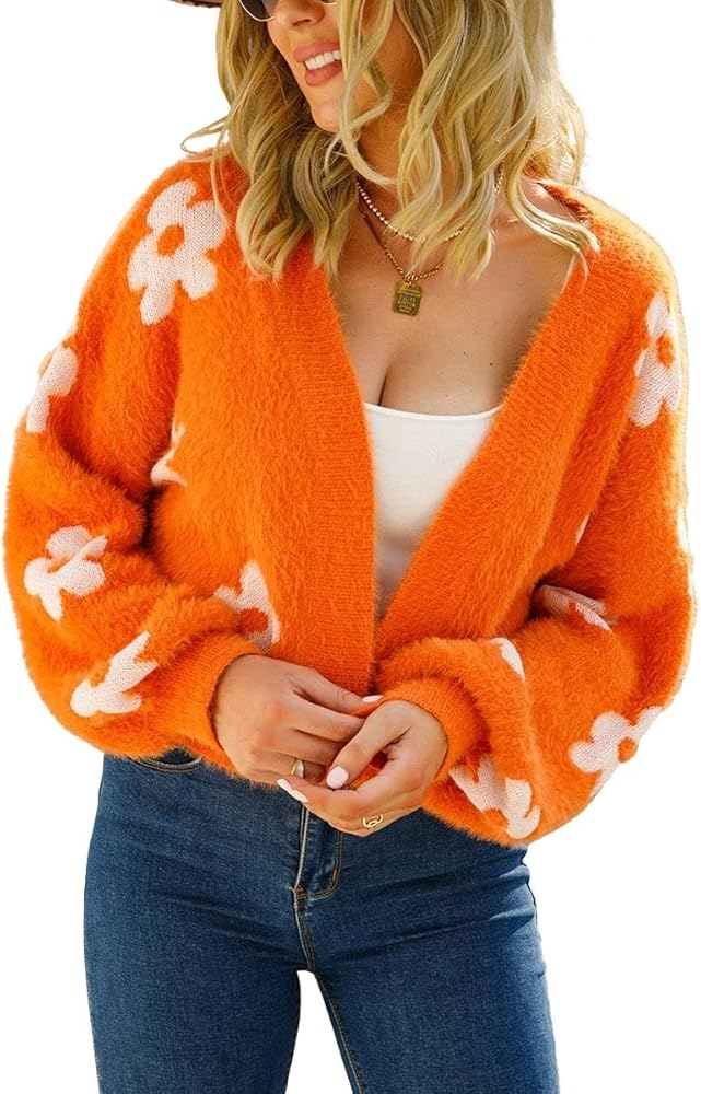 ebossy Women's Vintage Y2K Floral Open Front Cardigan Artistic ebossy Women's Vintage Y2K Floral Open Front Cardigan Artistic