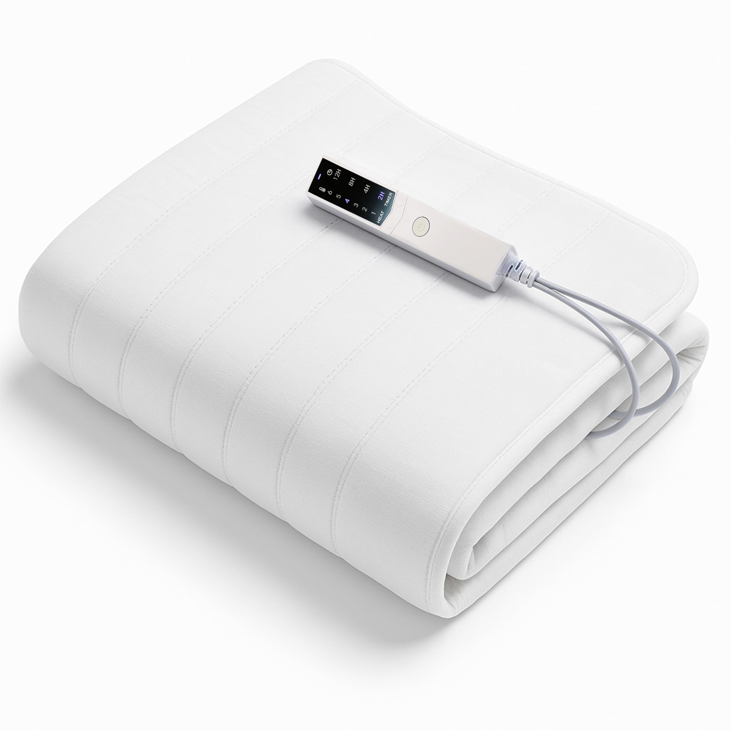 Coprimaterasso Elettrico Scaldaletto Made in Italy, Lavabile, Anallergico, 6 Temperature, 4 Timer, Lato Comando Personalizzabile, Sicuro e Confortevole (WHITE, 150X98)