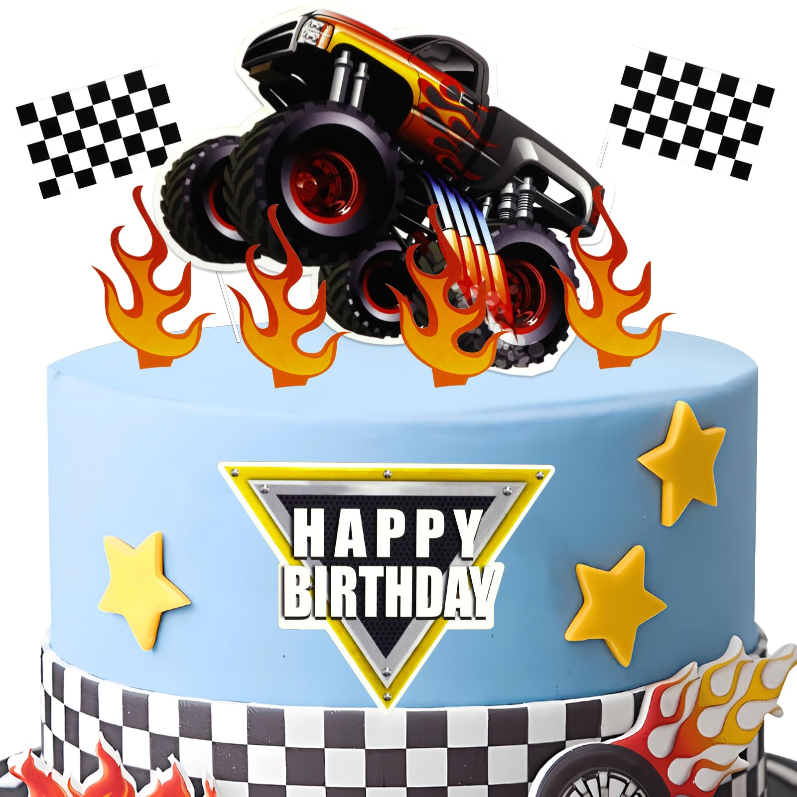 Trucks Cake Topper Truck Cake Decorations Racing Car Checkered Flag Birthday Cake Cupcake Toppers For Kids Boys Truck Themed Racing Car Party