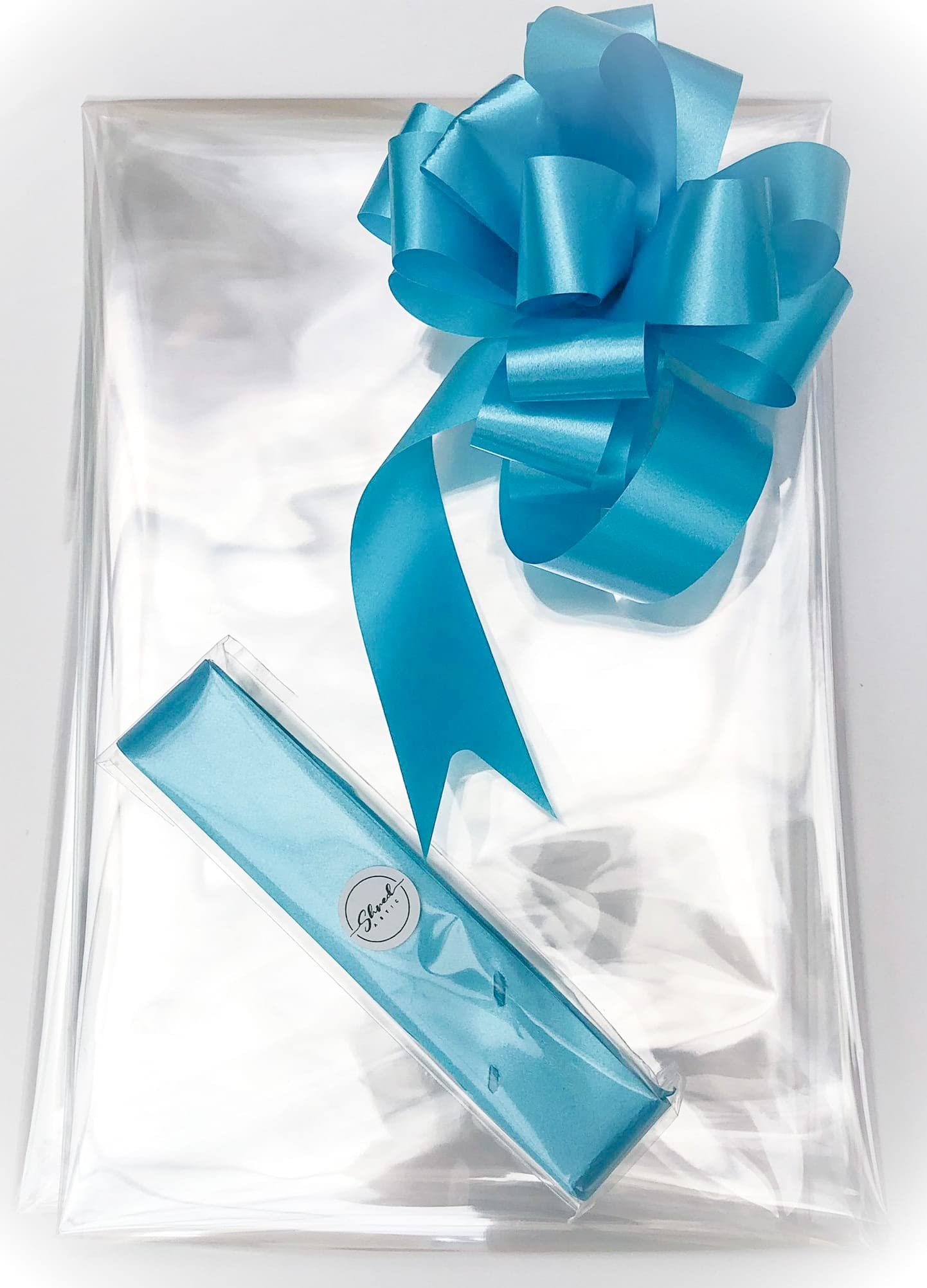 ShredAstic® Clear Florist Cellophane wrap with 30mm Pull Bow (5 metres, Turquoise Teal)