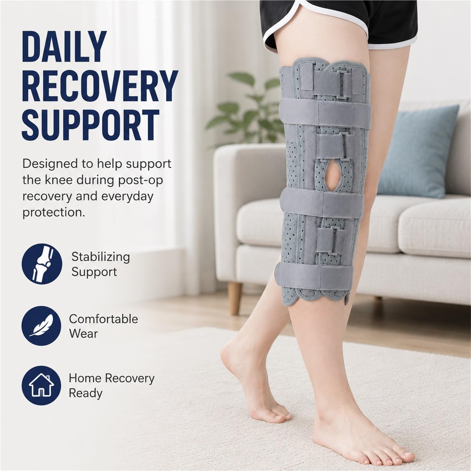 Inmovilizador de Rodilla y Férula de Pierna Completa para Recuperación Postoperatoria Estabilizador con Barras de Aluminio para Rotura de Menisco Ligamentos ACL MCL(2XL)