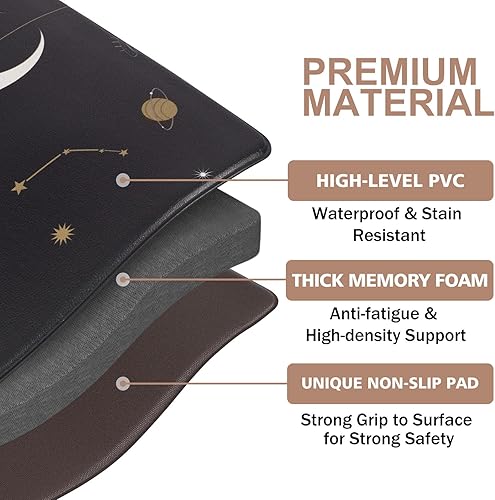 Miniatura 7 de ASPMIZ Tapetes de cocina antifatiga, 2 piezas, color negro, impermeables, antideslizantes, para piso, tapete acolchado de cocina y alfombra,