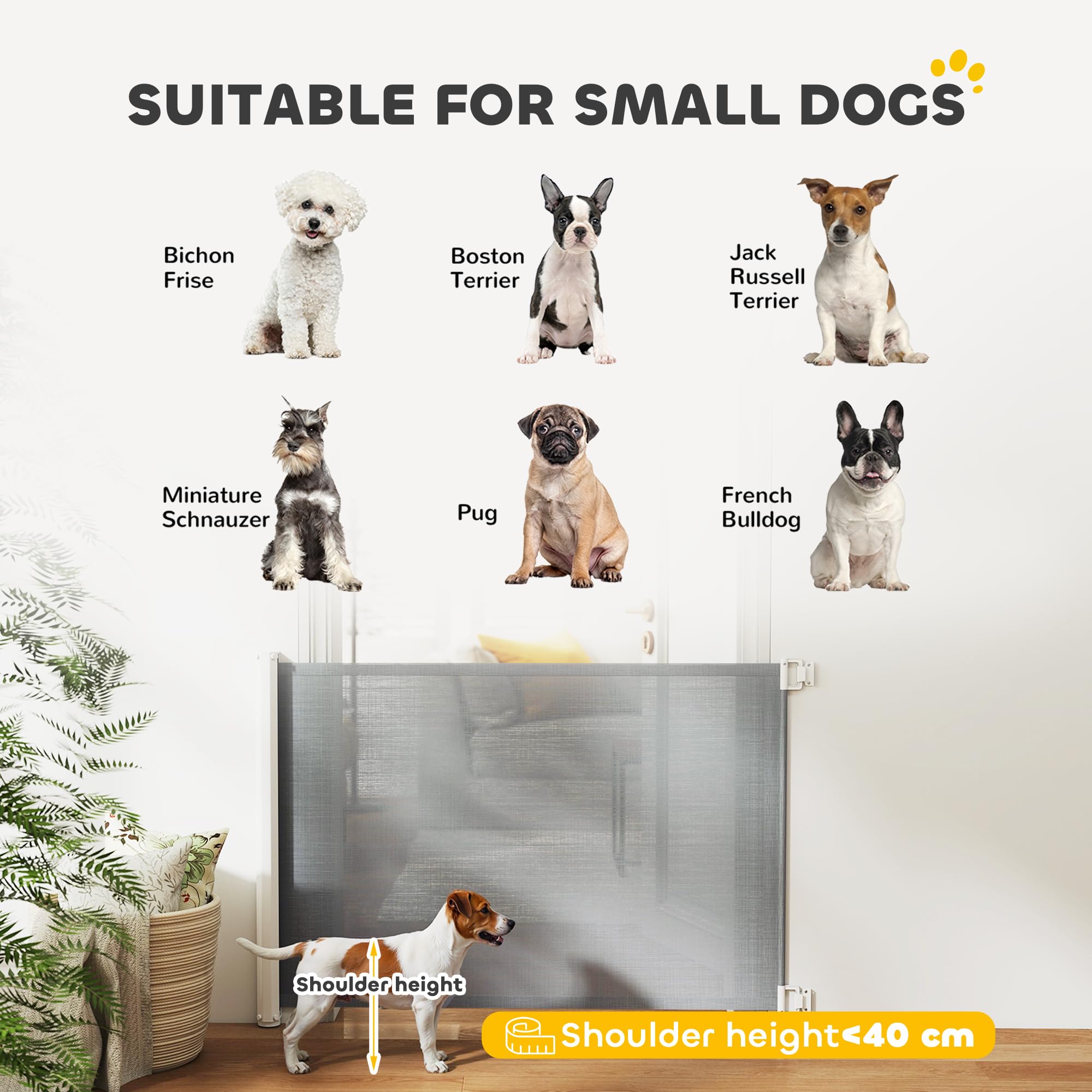 PawHut Cancellino per Cani Estensibile fino a 115 cm con Viti e Gancio, Cancelletto di Sicurezza in Poliestere e Acciaio, 115x82.5 cm, Bianco e Grigio