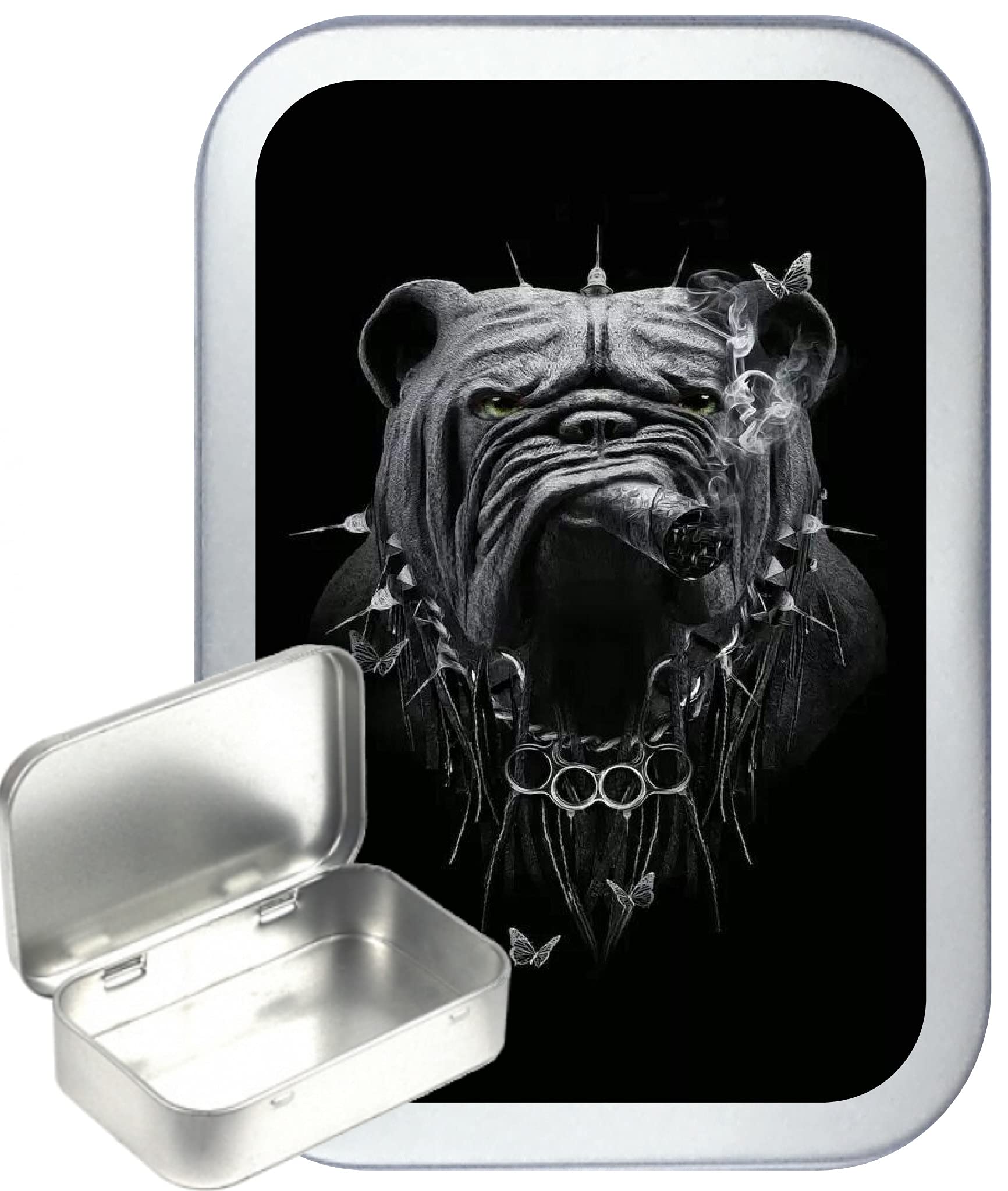 Teez Silver Smoking Bulldog 50Ml Hinged Tobacco Tin, Hinged 1Oz Tobacco Tin