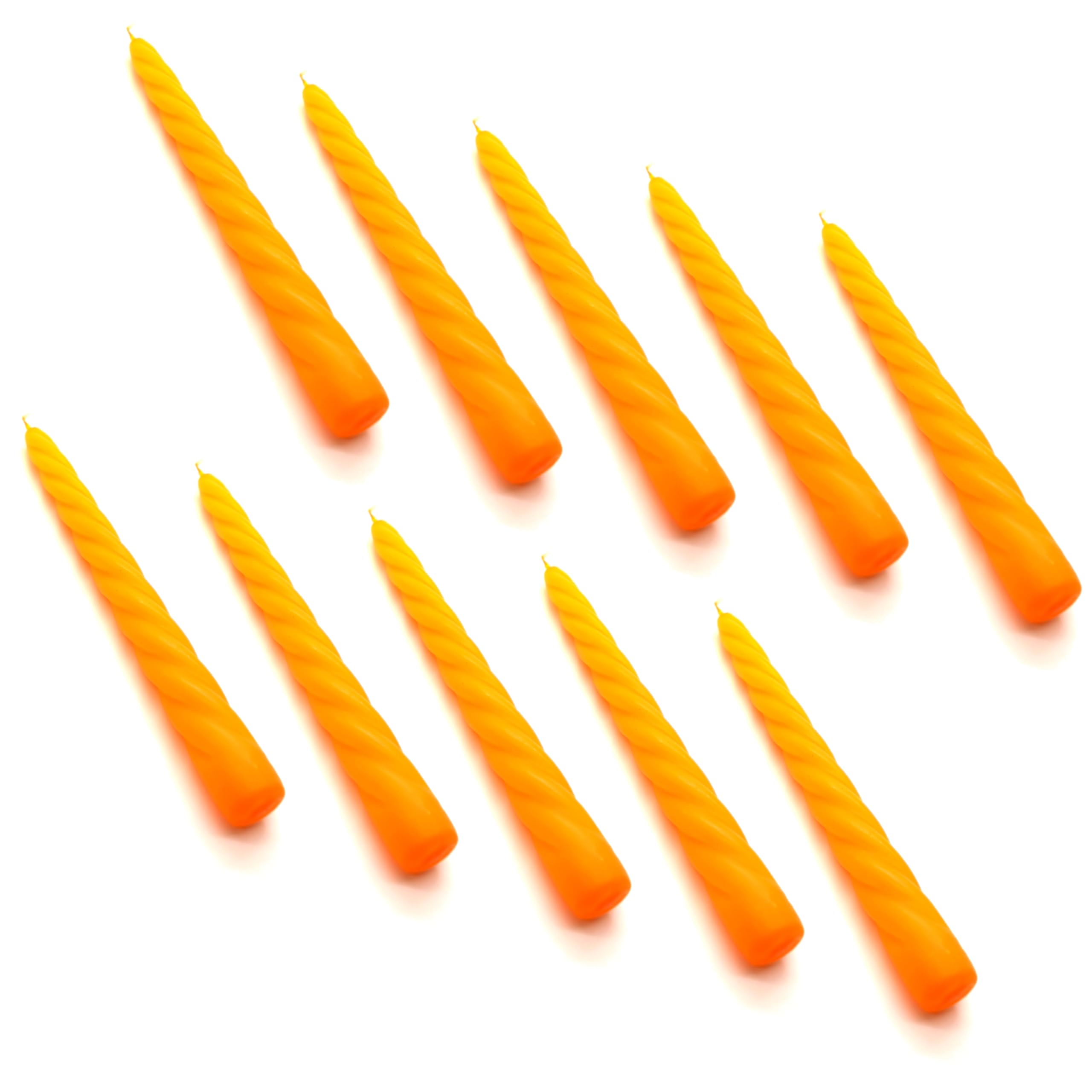 Soladirect Orange Tapered Dinner Candles, Table Spiral Candles, Pack Of 10, Decorative Household Candles, Unscented, Natural Vegan Wax, Clean Burn, 7 Hours Burning Time, 23 Cm / 9" Long (Orange)
