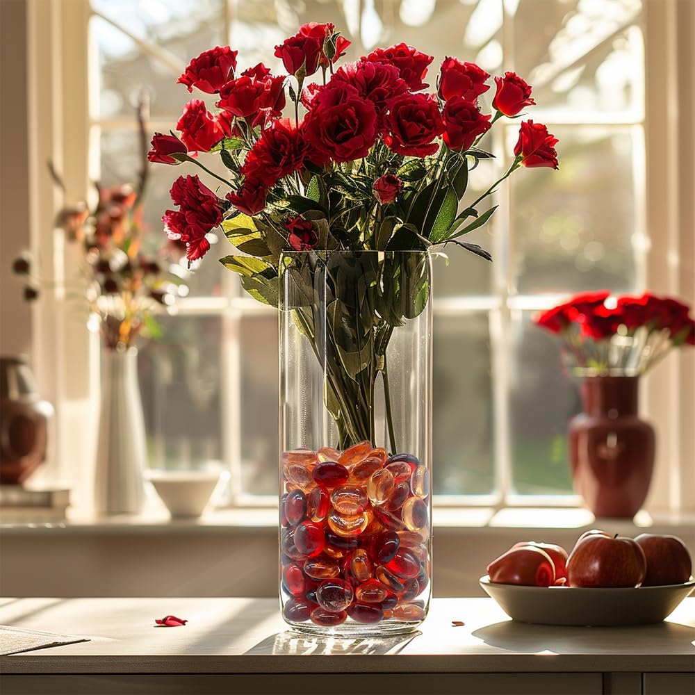 HappyFiller 5 LB Ruby Red Glass Gems Flat Marbles Gemstones for Vase Fillers,Floral Arrangement, Aquarium Pebble,Garden Landscape,Mosaics Crafts,Fire Glass Beads,Easter Spring Decor