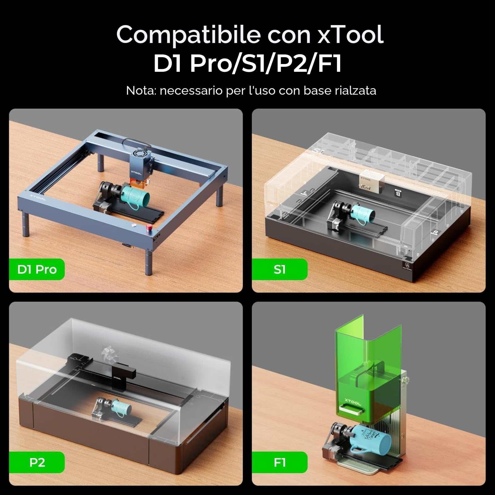 xTool RA2 Pro 4 in 1, Rotatore Laser per xTool S1/M1 Ultra/ F1 Ultra/F1/P2/D1 Pro, Mandrino Laser a Tamburo Rotante, Incisione di Oggetti Cilindrici, Bicchieri da Vino, Anelli, Sfere, Accessorio