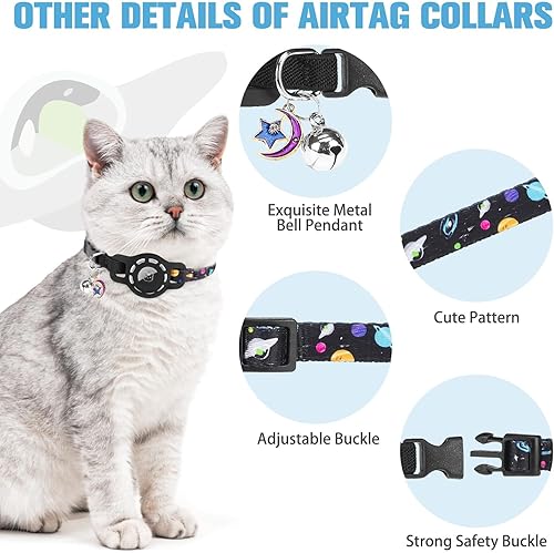 Miniatura 6 de BINGPET AirTag - Collar de gato con campanas, collar elástico de seguridad mejorado con soporte para collar de gato Airtag, collares de gato