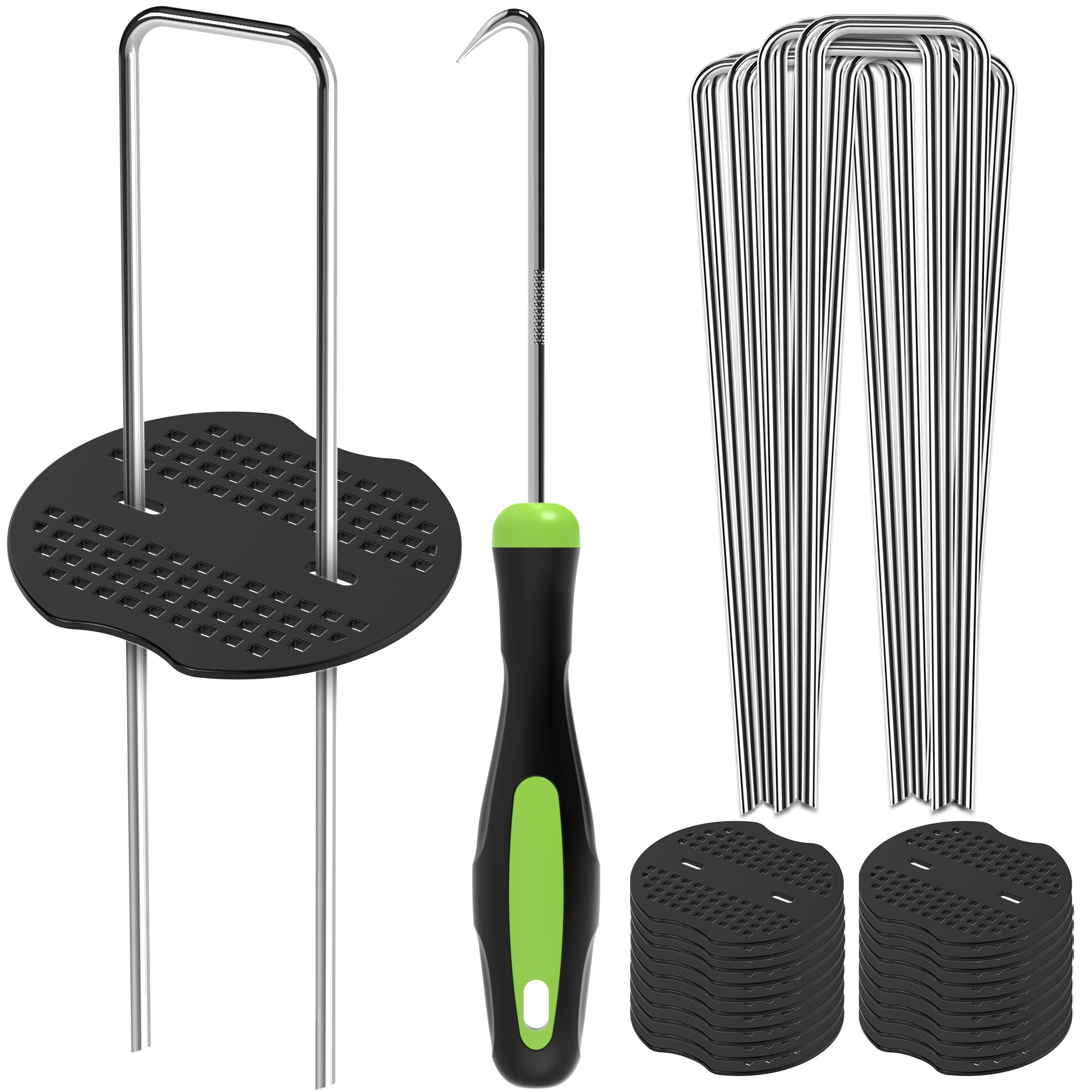 ZENO Weed Membrane Pegs | Artificial Grass Pegs | Heavy Duty Ground Pegs for Garden Membrane, Weed Control, Artificial Grass | Includes FREE Metal Picker, 50 Plastic Buffers, 50 Metal Peg
