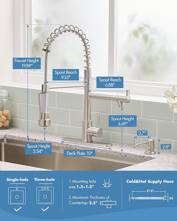 AIMADI Kitchen Faucet with Soap Dispenser and Deck Plates,Brushed Nickel by AIMADI - Used condition - Image 7