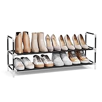 SONGMICS Scarpiera a 2 Ripiani, Portascarpe per Corridoio, Sottile e Salvaspazio, Struttura in Metallo, Ripiani in Tessuto Non Tessuto, Nero LSH052B01