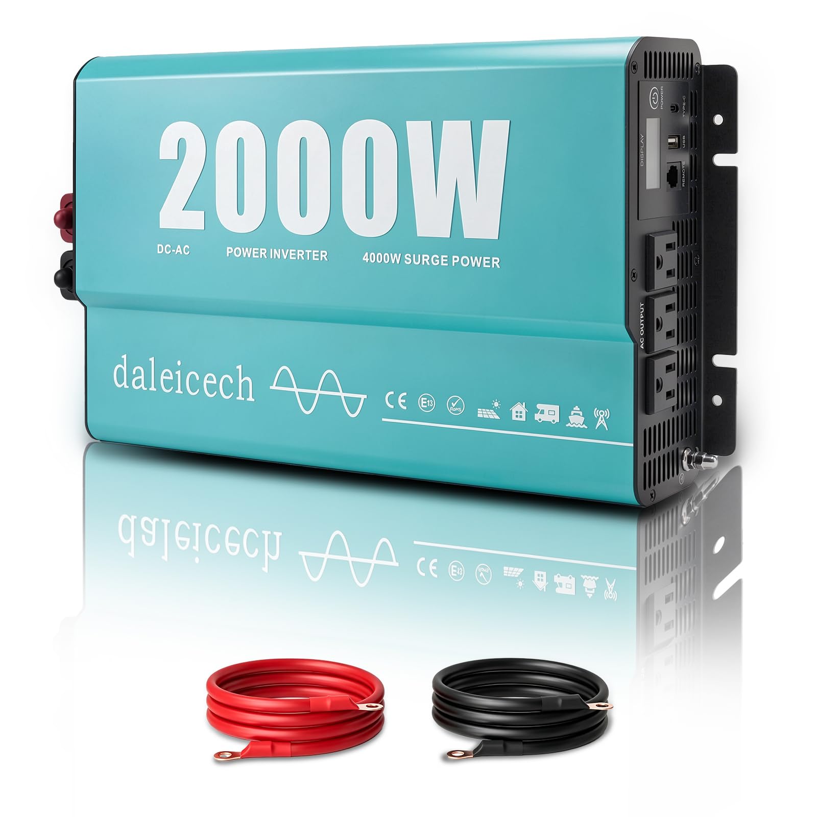 2000W Pure Sine Wave Inverter 12V DC to 110V AC Full Protection