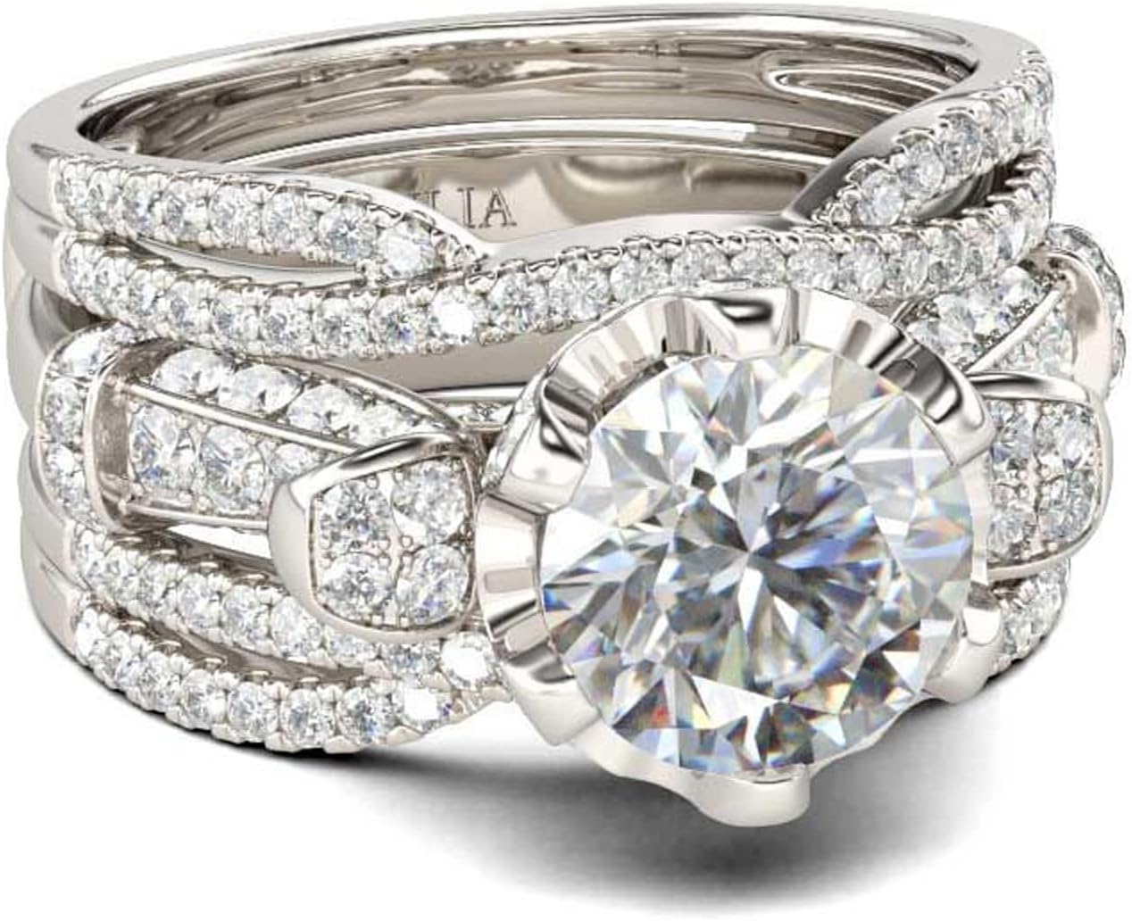 Jeulia Vintage Wedding Bridal Ring Set:Sterling Silver Round Cut Halo Diamond Engagement Band for Women Best Anniversary Promise Valentines Jewelry Gift with Box - Image 7