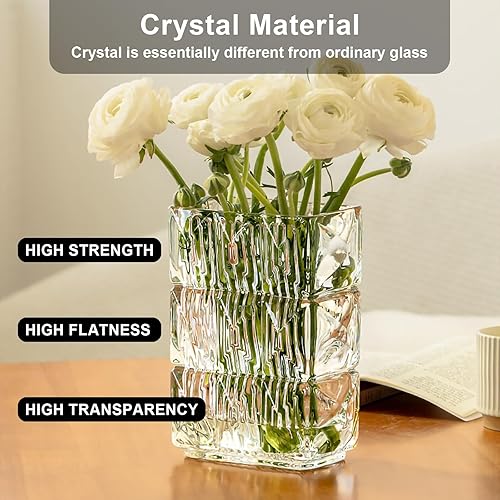 Miniatura 3 de Glass Flower Vase, Clear Crystal Vases for Centerpieces, Heavy Handmade Modern Vases for Decor Home Bedroom Kitchen Office Living Room, 7.88 Inch